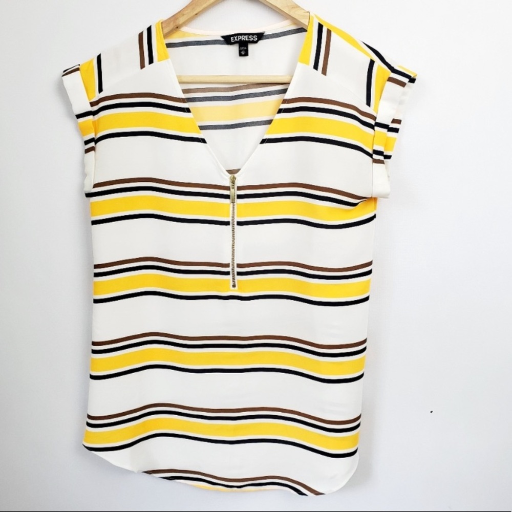 Express striped zip front Short Sleeveblouse